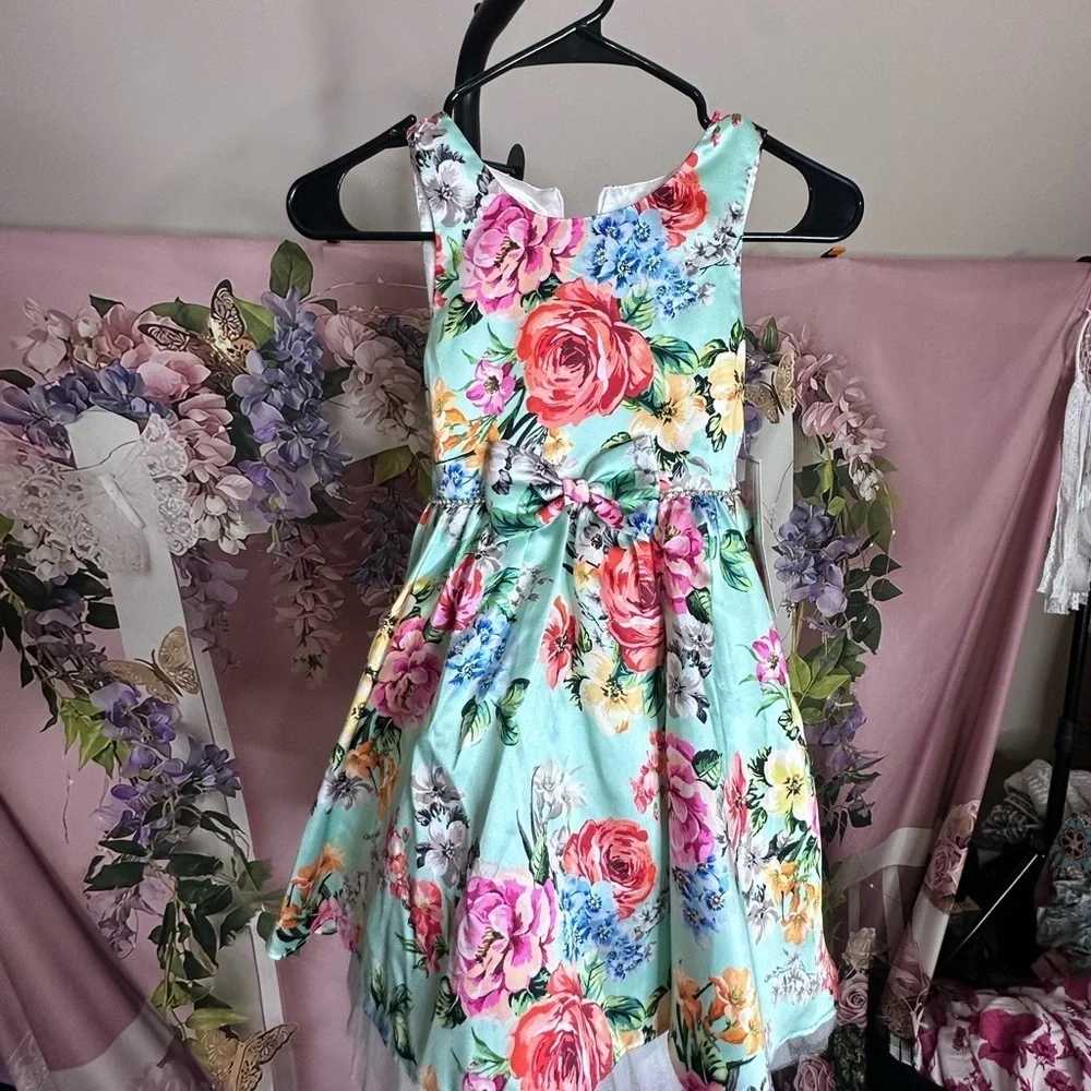 Couture Princess Mint Green Floral Girls Dress, NWT, Size 8